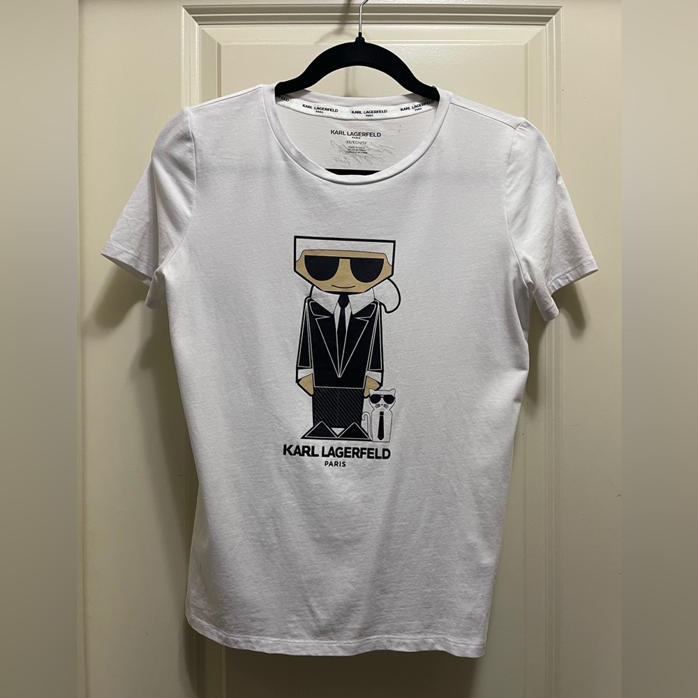 Karl Lagerfeld White T-shirt Paris Kitty Cat Chanel Size XS Extra Small
